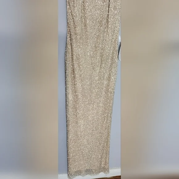 Mac Duggal BEADED SLEEVELESS HIGH NECK COLUMN GOWN size 10  Nude Silver - Picture 7 of 15